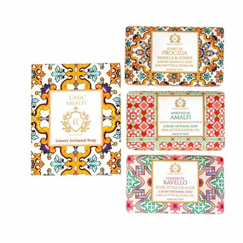 Casa Amalfi - Sunset In Procida Maiolica Luxury Artisanal Soap Box 3pce 1 Casa Amalfi - Sunset In Procida Maiolica Luxury Artisanal Soap Box 3pce